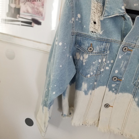 Fall Denim Jacket Distressed Light Denim Tie Dye Jean Jacket - Picture 1 of 8